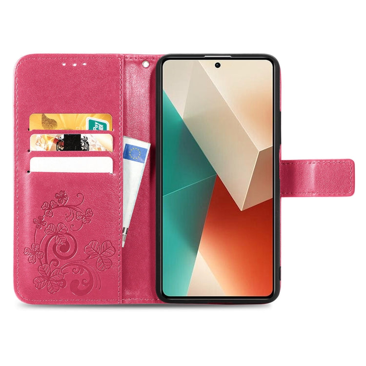 For Xiaomi Redmi Note 13 4G Four-leaf Clasp Embossed Leather Phone Case(Magenta)