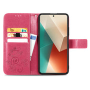 For Xiaomi Redmi Note 13 4G Four-leaf Clasp Embossed Leather Phone Case(Magenta)