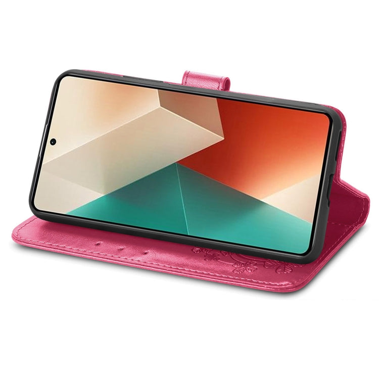 For Xiaomi Redmi Note 13 4G Four-leaf Clasp Embossed Leather Phone Case(Magenta)