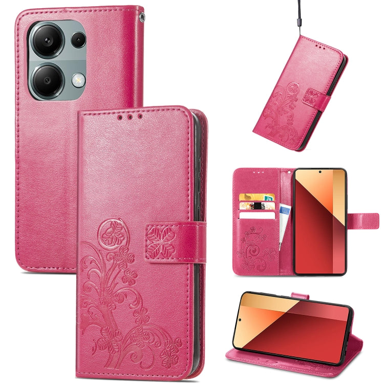 For Xiaomi Redmi  Note 13 Pro 4G Four-leaf Clasp Embossed Leather Phone Case(Magenta)