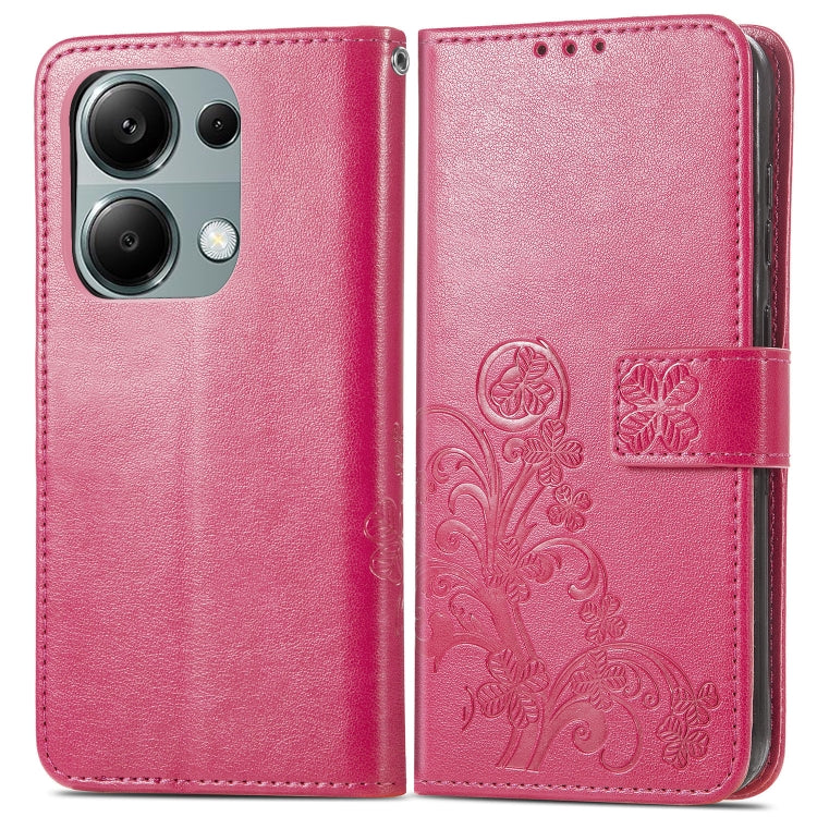 For Xiaomi Redmi  Note 13 Pro 4G Four-leaf Clasp Embossed Leather Phone Case(Magenta)