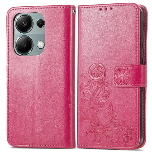 For Xiaomi Redmi  Note 13 Pro 4G Four-leaf Clasp Embossed Leather Phone Case(Magenta)