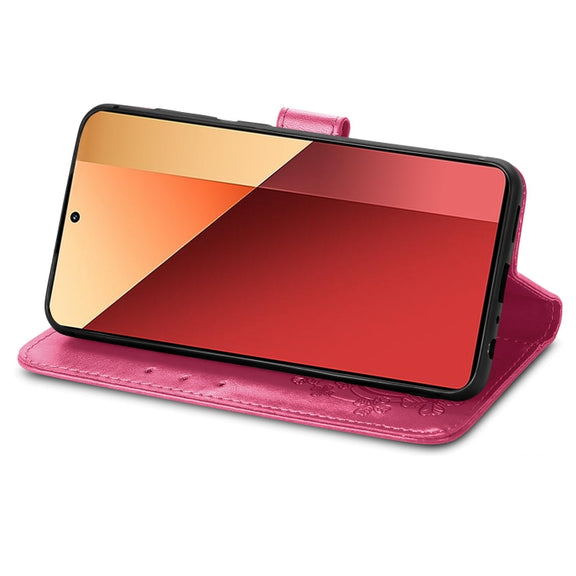 For Xiaomi Redmi  Note 13 Pro 4G Four-leaf Clasp Embossed Leather Phone Case(Magenta)
