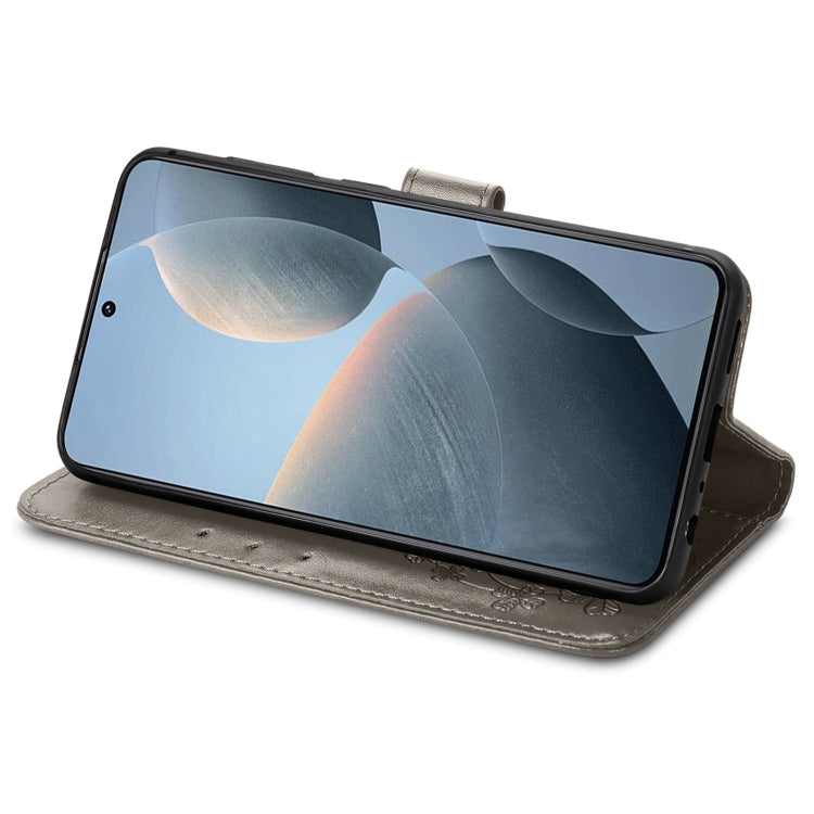 For Xiaomi Redmi K70E Four-leaf Clasp Embossed Leather Phone Case(Gray)