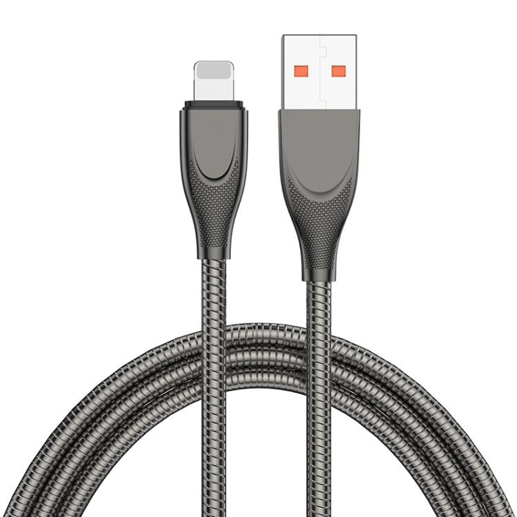 ENKAY ENK-CB131 USB to 8 Pin Carbon Steel Hose Spring 2.4A Fast Charging Data Cable, Length:2m(Black)