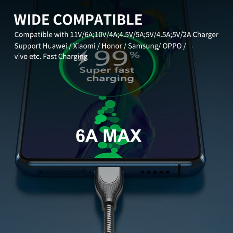 ENKAY ENK-CB132 USB to USB-C / Type-C Carbon Steel Hose Spring 6A Supper Fast Charging Data Cable, Length:2m(Silver)
