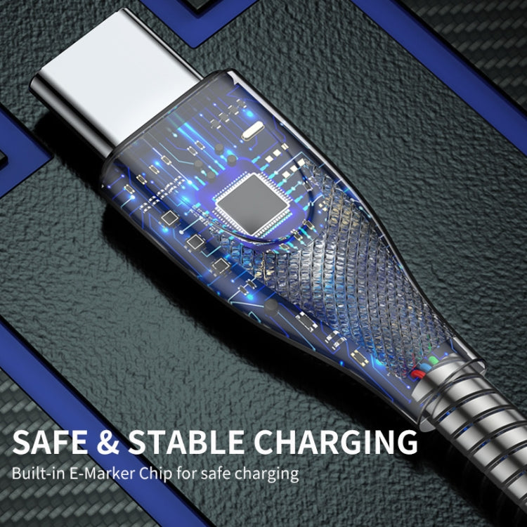 ENKAY ENK-CB132 USB to USB-C / Type-C Carbon Steel Hose Spring 6A Supper Fast Charging Data Cable, Length:2m(Silver)