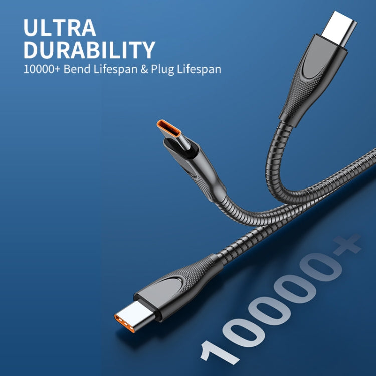 ENKAY ENK-CB132 USB to USB-C / Type-C Carbon Steel Hose Spring 6A Supper Fast Charging Data Cable, Length:2m(Silver)