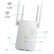 U6 5Ghz Wireless WiFi Repeater 1200Mbps Router Wifi Booster 2.4G Long Range Extender(US Plug)