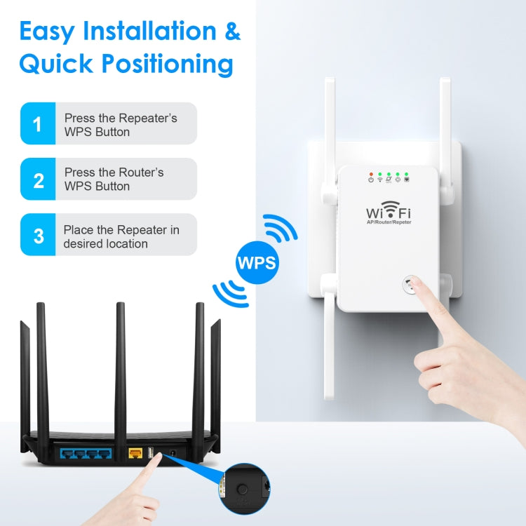 U8 300Mbps Wireless WiFi Repeater Extender Router Wi-Fi Signal Amplifier WiFi Booster(US Plug)