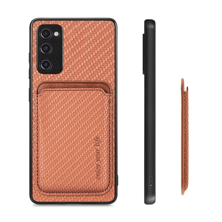 For Samsung Galaxy S20 FE Carbon Fiber Leather Card Magsafe Magnetic Phone Case(Brown)