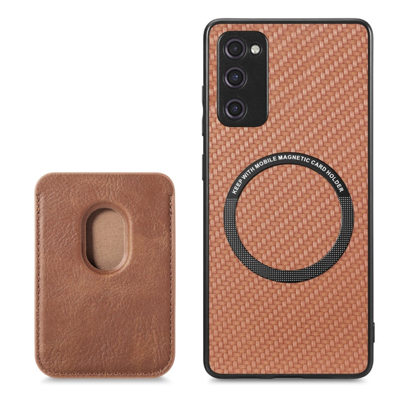 For Samsung Galaxy S20 FE Carbon Fiber Leather Card Magsafe Magnetic Phone Case(Brown)