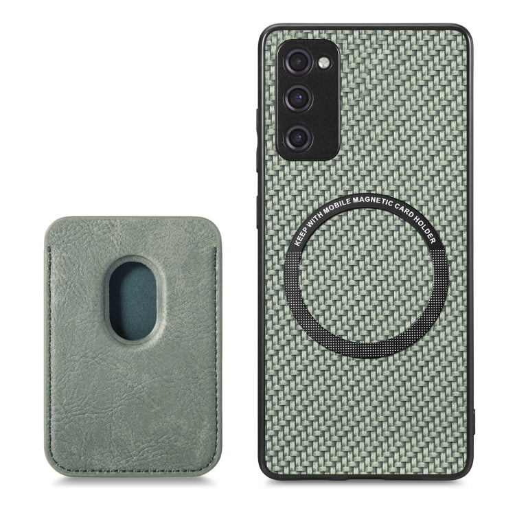 For Samsung Galaxy S20 FE Carbon Fiber Leather Card Magsafe Magnetic Phone Case(Green)