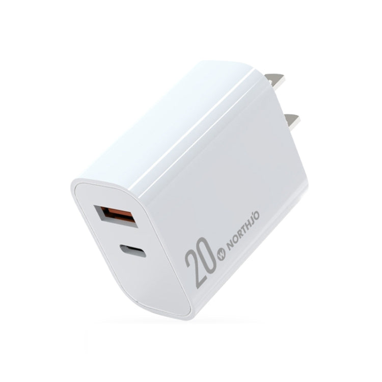 NORTHJO NOPD2002 PD20W USB-C/Type-C + QC 3.0 USB Dual Ports Fast Charger, US Plug(White)
