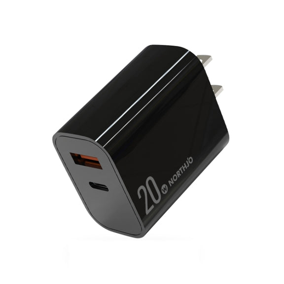 NORTHJO NOPD2002 PD20W USB-C/Type-C + QC 3.0 USB Dual Ports Fast Charger, US Plug(Black)
