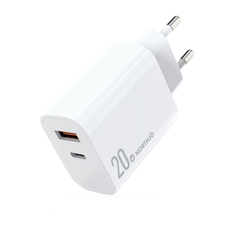 NORTHJO NOPD2002 PD20W USB-C/Type-C + QC 3.0 USB Dual Ports Fast Charger, EU Plug(White)
