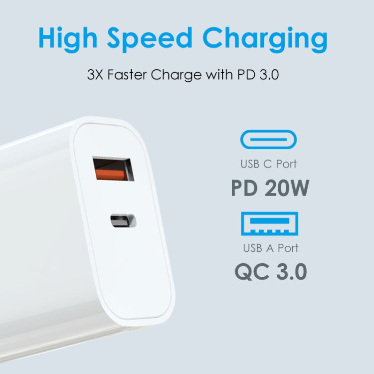 NORTHJO NOPD2002 PD20W USB-C/Type-C + QC 3.0 USB Dual Ports Fast Charger, EU Plug(White)