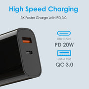 NORTHJO NOPD2002 PD20W USB-C/Type-C + QC 3.0 USB Dual Ports Fast Charger, EU Plug(Black)