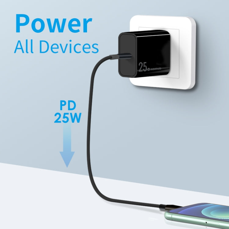 NORTHJO NOPD2501 PD 25W USB-C / Type-C Single Port Fast Charger, Plug Type:US Plug(Black)
