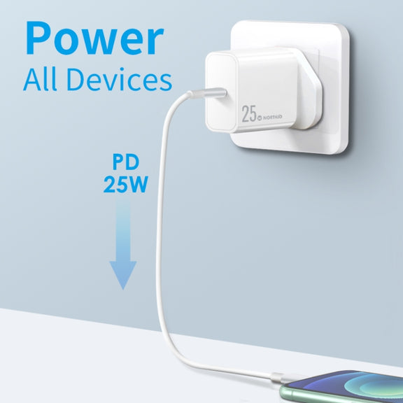NORTHJO NOPD2501 PD 25W USB-C / Type-C Single Port Fast Charger, Plug Type:UK Plug(White)
