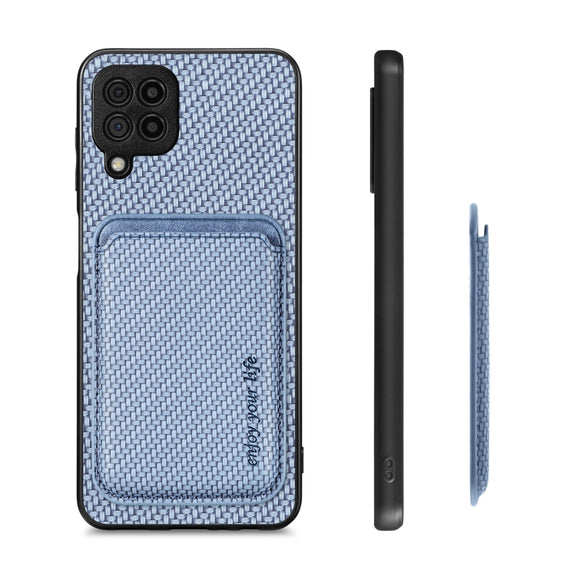 For Samsung Galaxy A22 4G Carbon Fiber Leather Card Magsafe Magnetic Phone Case(Blue)