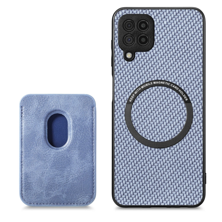 For Samsung Galaxy A22 4G Carbon Fiber Leather Card Magsafe Magnetic Phone Case(Blue)