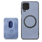 For Samsung Galaxy A22 4G Carbon Fiber Leather Card Magsafe Magnetic Phone Case(Blue)