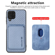 For Samsung Galaxy A22 4G Carbon Fiber Leather Card Magsafe Magnetic Phone Case(Blue)
