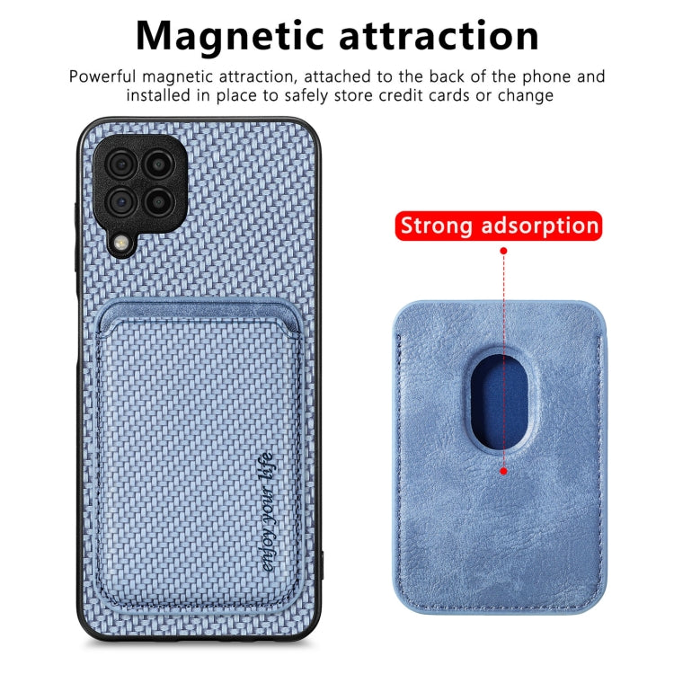 For Samsung Galaxy A22 4G Carbon Fiber Leather Card Magsafe Magnetic Phone Case(Blue)