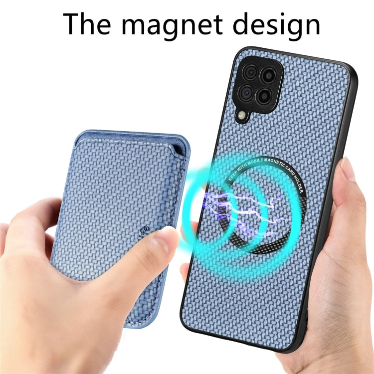 For Samsung Galaxy A22 4G Carbon Fiber Leather Card Magsafe Magnetic Phone Case(Blue)