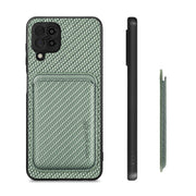 For Samsung Galaxy A22 4G Carbon Fiber Leather Card Magsafe Magnetic Phone Case(Green)
