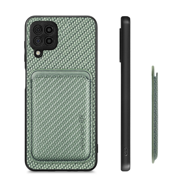 For Samsung Galaxy A22 4G Carbon Fiber Leather Card Magsafe Magnetic Phone Case(Green)