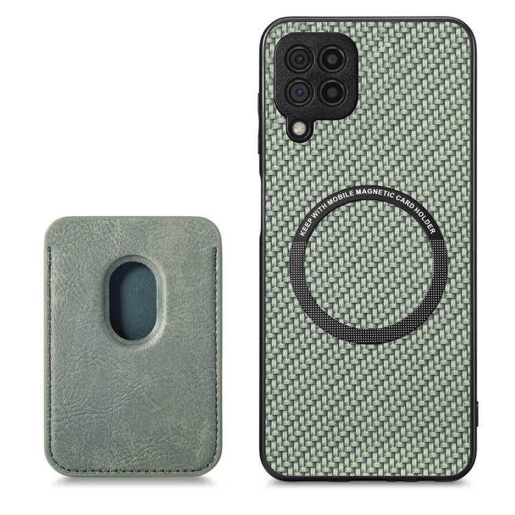 For Samsung Galaxy A22 4G Carbon Fiber Leather Card Magsafe Magnetic Phone Case(Green)