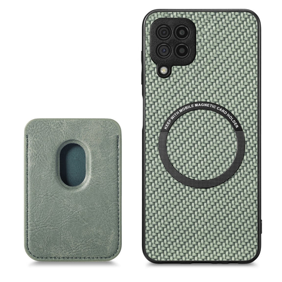 For Samsung Galaxy A22 4G Carbon Fiber Leather Card Magsafe Magnetic Phone Case(Green)