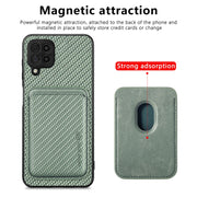 For Samsung Galaxy A22 4G Carbon Fiber Leather Card Magsafe Magnetic Phone Case(Green)