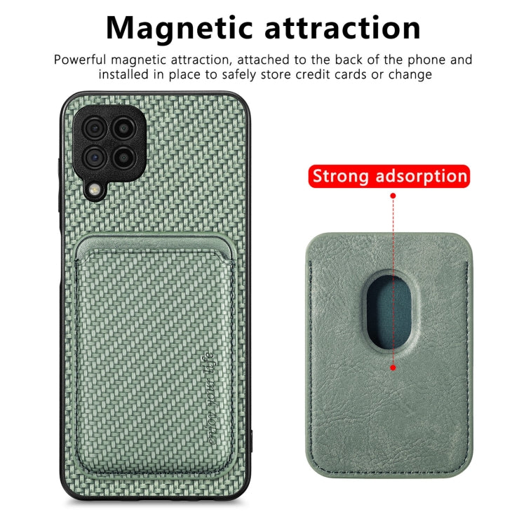For Samsung Galaxy A22 4G Carbon Fiber Leather Card Magsafe Magnetic Phone Case(Green)