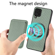 For Samsung Galaxy A22 4G Carbon Fiber Leather Card Magsafe Magnetic Phone Case(Green)