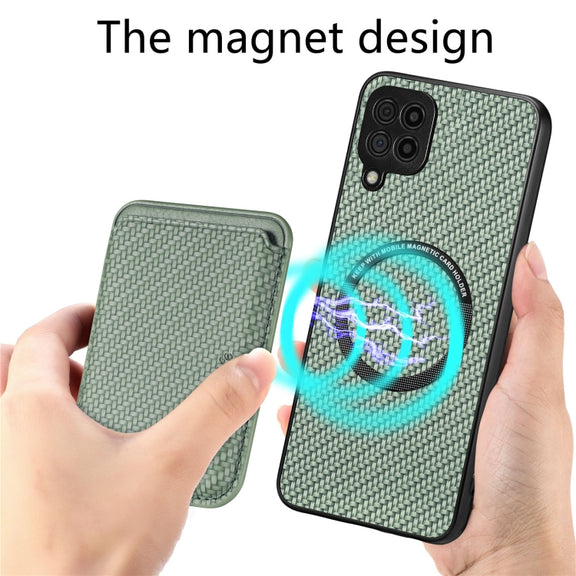 For Samsung Galaxy A22 4G Carbon Fiber Leather Card Magsafe Magnetic Phone Case(Green)