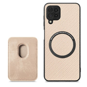 For Samsung Galaxy A22 4G Carbon Fiber Leather Card Magsafe Magnetic Phone Case(Khaki)