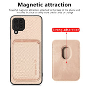 For Samsung Galaxy A22 4G Carbon Fiber Leather Card Magsafe Magnetic Phone Case(Khaki)