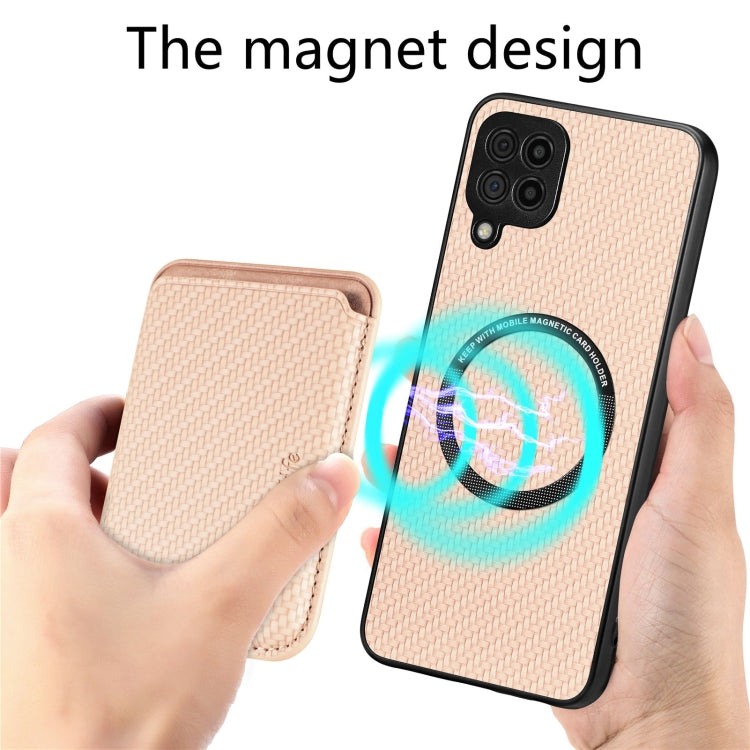 For Samsung Galaxy A22 4G Carbon Fiber Leather Card Magsafe Magnetic Phone Case(Khaki)