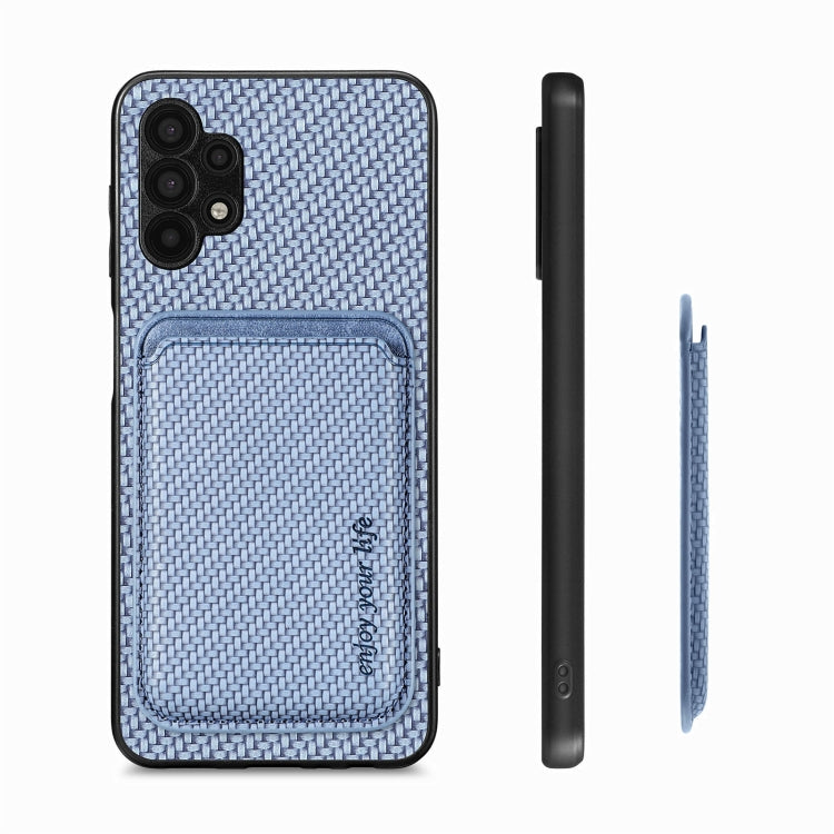 For Samsung Galaxy A32 5G Carbon Fiber Leather Card Magsafe Magnetic Phone Case(Blue)