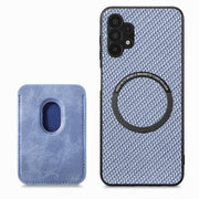 For Samsung Galaxy A32 5G Carbon Fiber Leather Card Magsafe Magnetic Phone Case(Blue)