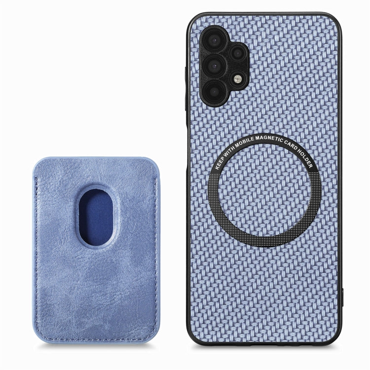 For Samsung Galaxy A32 5G Carbon Fiber Leather Card Magsafe Magnetic Phone Case(Blue)