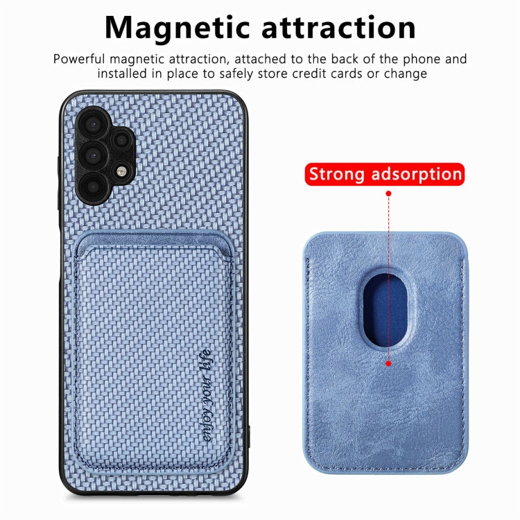 For Samsung Galaxy A32 5G Carbon Fiber Leather Card Magsafe Magnetic Phone Case(Blue)