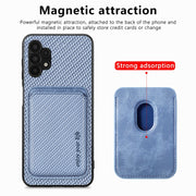 For Samsung Galaxy A32 5G Carbon Fiber Leather Card Magsafe Magnetic Phone Case(Blue)