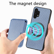 For Samsung Galaxy A32 5G Carbon Fiber Leather Card Magsafe Magnetic Phone Case(Blue)