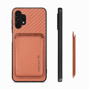 For Samsung Galaxy A32 5G Carbon Fiber Leather Card Magsafe Magnetic Phone Case(Brown)