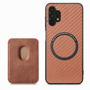 For Samsung Galaxy A32 5G Carbon Fiber Leather Card Magsafe Magnetic Phone Case(Brown)