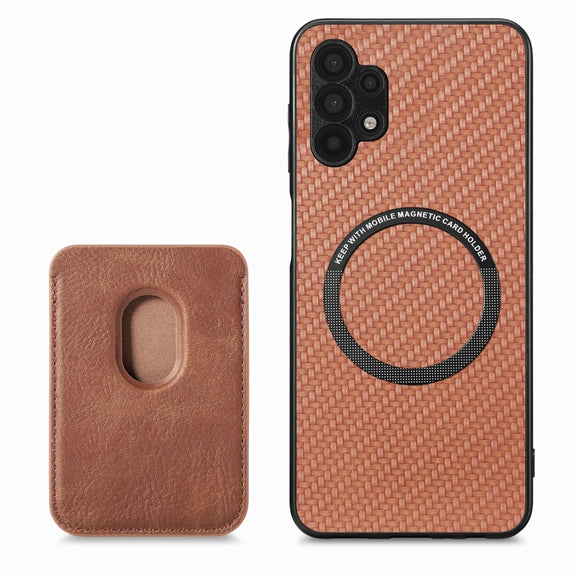 For Samsung Galaxy A32 5G Carbon Fiber Leather Card Magsafe Magnetic Phone Case(Brown)